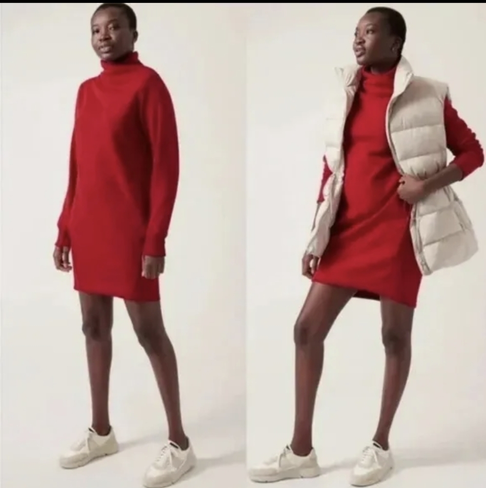 ATHLETA Cozy Karma Mock Neck Dress size sm| Candy‎ Red #882071